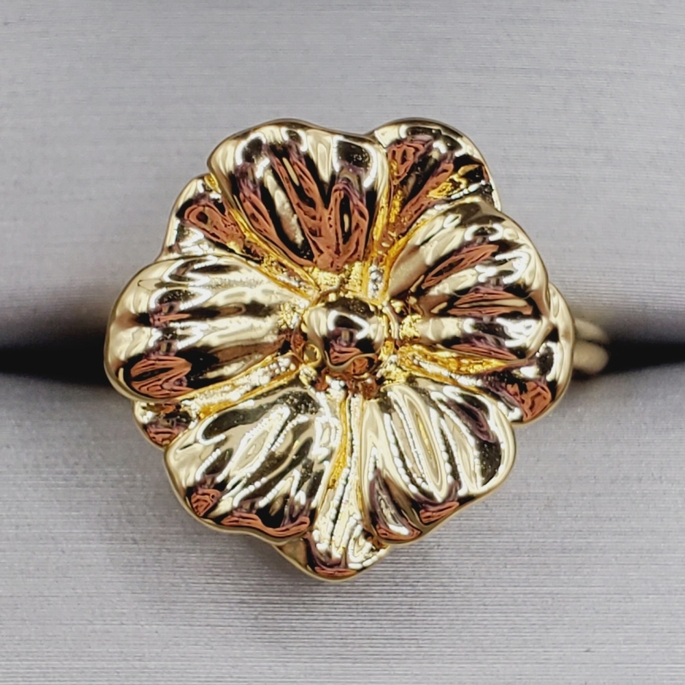 Yellow Gold Plated Floral Ring Flower Ring Statement Ring Gold Ring 3d Ring